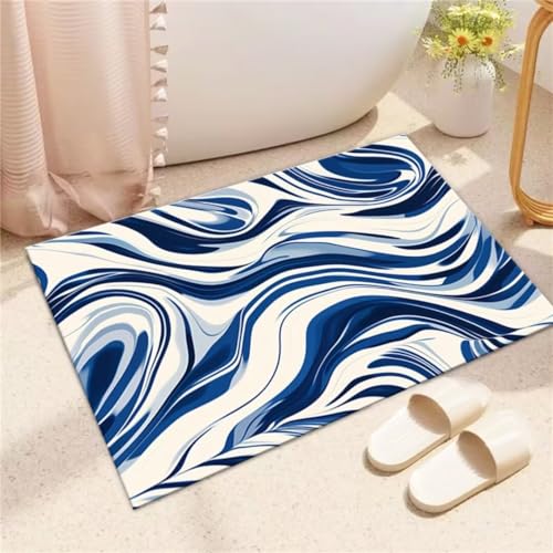 Badematte Absorbierend Rutschfeste Badteppich Blue Badezimmerteppich Kleiner wc Teppich Steinmatte Badezimmer Matte Saugfähig Badezimmermatte Rutschfest Mikrofaser Duschmatte Rutschfest 50x80cm von Aoojlo