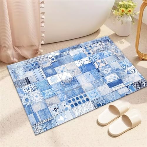 Badematte rutschfest 60x90cm, Super Absorbierende Badezimmerteppich Blue, Duschvorleger Schnelltrocknend Badvorleger Badematte rutschfest Waschbare Teppiche Home für Dusche, Badewannen, Badezimmer von Aoojlo