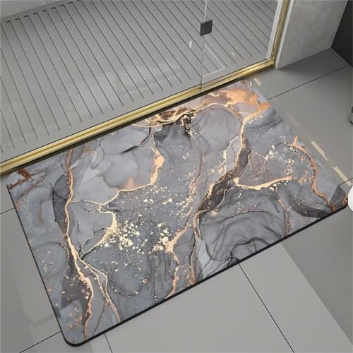 Badezimmerteppich 100x150cm Badematte Rutschfest Super Absorbierende Badvorleger Badteppich SaugfäHig Badvorleger Schnelltrocknende Stone Bath Mat, Teppich Botanical Badezimmermatte Duschvorleger von Aoojlo