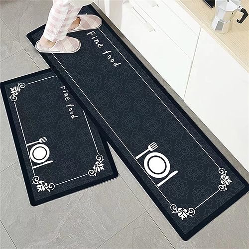 KüChenläUfer KüChenmatte 2 StüCk 45x70cm+45x160cm, KüChenteppich Waschbar Rutschfest, Teppich LäUfer Flur FußMatte Badematten, Wasser öL Aufnehmen Teppich KüChe Set, KüChe Wohnzimmer, Badezimmer Dish von Aoojlo
