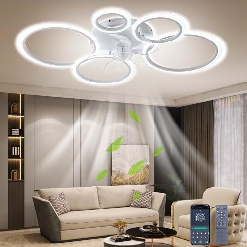 Aoomoon Deckenventilator mit Beleuchtung, Led Deckenleuchte Mit Ventilator Fernbedienung,Dimmbare Deckenlampe Timer Lampe Mit Ventilator Für Schlafzimmer Wohnzimmer Esszimmer Licht (B) von Aoomoon