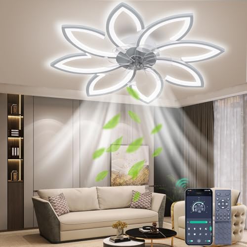 Aoomoon Deckenventilator mit Beleuchtung, Modern LED Dimmbar Deckenleuchte mit Ventilator und Fernbedienung Leise, Kreativer 5 Lichter Design Lampe mit Ventilator (90CM) von Aoomoon