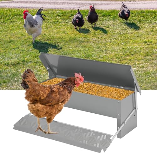 Aopunly 1x Futterautomat für hühner Geflügel mit Deckel Futterspender, 5kg Fußpedal selbstöffnender Futtertrog automat hühnerfutter von Aopunly