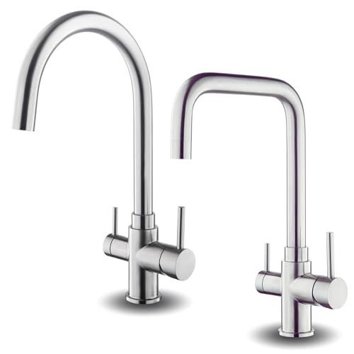 AORA® | URBAN INOX 4 Wege Wasserhahn aus Edelstahl | 360° drehbare Küchenarmatur aus massiven 304 Edelstahl | Spültischarmatur für Wasserfilter, Osmoseanlagen | Wasserfilter Wasserhahn | (U-Auslauf) von Aora