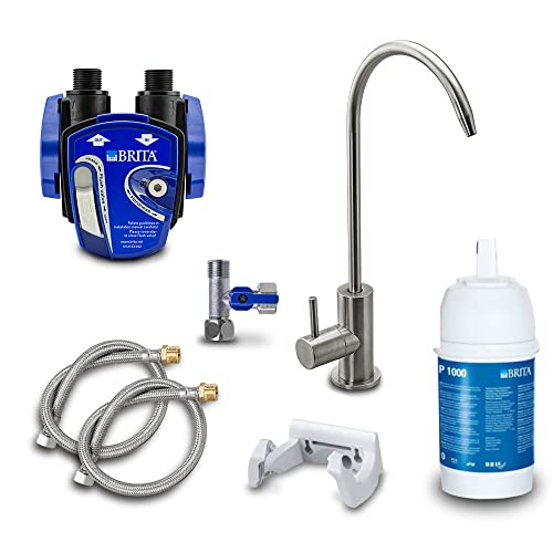 AORA | Untertisch-Wasserfilter: Wasserfilter-System inkl. 1-Weg-Wasserhahn SOFIA Edelstahl | kompatibel mit BRITA Filter P1000 und Filter-Kopf | Ideal für Kaffeemaschine +Wasserkocher | Reduziert Kalk von Aora