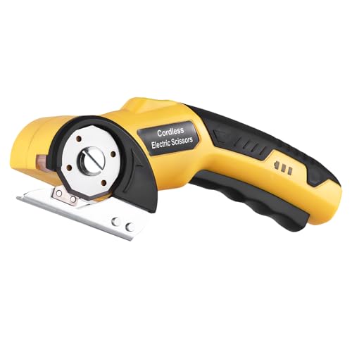 Aoresac Handheld Runde Klinge Schere, Schnur Lose Elektrische Schere 4V Wiederauf Ladbare Box Cutter mit Sicherheits Schloss & LED-Licht, Stoff Leder Schneide Werkzeug für Craft Ing (Gelb) von Aoresac