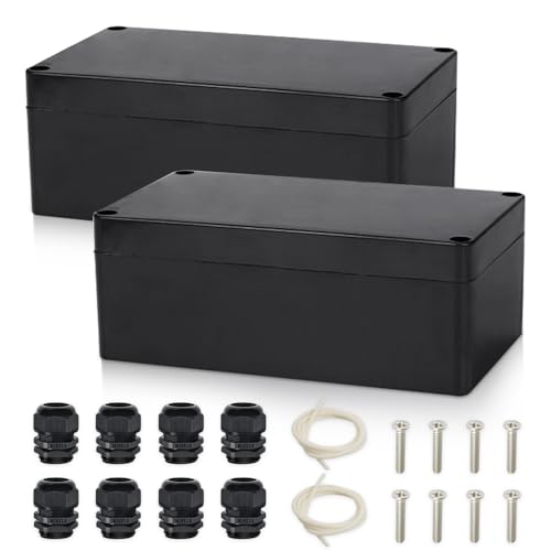 Aoreun 2 Stück Elektronik Anschlussdose, ABS Projektbox Elektronische Aufputzdose Gehäuse Abzweigdose Wasserdicht IP65 Verteilerdose Staubdicht Kabelgehäuse Verteilerkasten, 158 x 90 x 60mm (Schwarz) von Aoreun