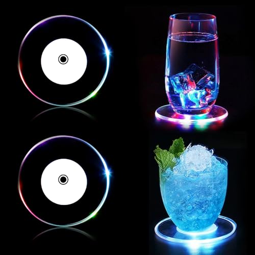 Aoreun Bunt LED Leuchtuntersetzer, 2 Stück leuchtende untersetzer Acryl LED Untersetzer Farbwechsel für Glas Bar Saft Bier Hochzeiten Weihnachten Party Dekoration Geschenk (Runden) von Aoreun