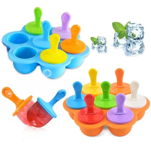 Aoreun Eisformen Silikon, 2 Stück Eisförmchen Popsicle Formen Silikon Mini Eisformen mit 14 Stück Kunststoff Sticks zum Einfrieren von Obst oder Joghurt (Orange-Blau) von Aoreun