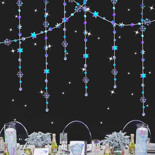 Aoreun Iridescent Schneeflocken Garland 52Ft Winter Schneeflocken Girlande Hochzeit Deko Doppelseitig Holographic Paper Streamer Hängende Schneeflocke Deko für Weihnacht Neujahr Feiertage Party Winter von Aoreun