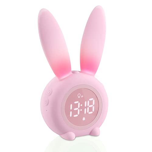 Aoreun wecker Kinder, Cute Rabbit Kinderwecker Nachttischlampe-Snooze-Funktion, wecker mit licht Digital, zeitgesteuertes Nachtlicht wecker, Kindertagesgeschenk für Kinder, Mädchen - Rosa von Aoreun