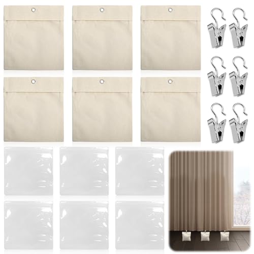 Aoreun Outdoor Vorhang Leinwand Gewichte, 6 Pack Gewichtstasche für Außenvorhänge Sandsack mit Metallklemmen Selbstklebender Verschluss, Tragbare Gewichtstasche für Garten Pavillon Terrasse Vorhänge von Aoreun