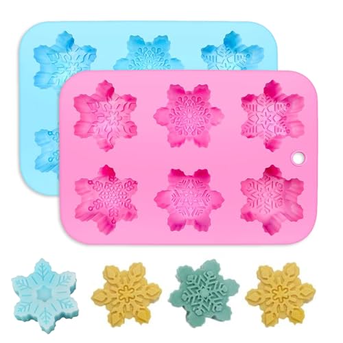 Aoreun Silikonform für Schneeflocken, 2 Stück Silikon Weihnachten Schneeflocken Kuchenformen, 6 Hohlräume mit Snowflake Moule, DIY Formen für Backen, Kuchen, Schokolade von Aoreun