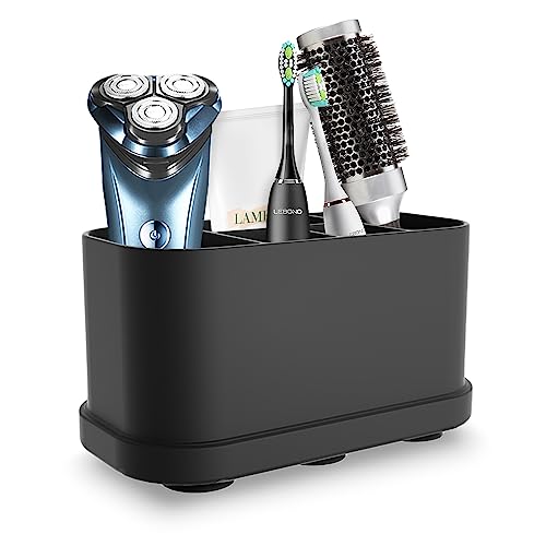 Aoreun Zahnbürstenhalter, Elektrische Zahnbürste Organizer, Badezimmer Zahnpastaständer, Wasserdichtes Silikon mit Saugnapf Zahnbürstenständer Abflussig mit verstellbaren Trennwänden - Schwarz von Aoreun