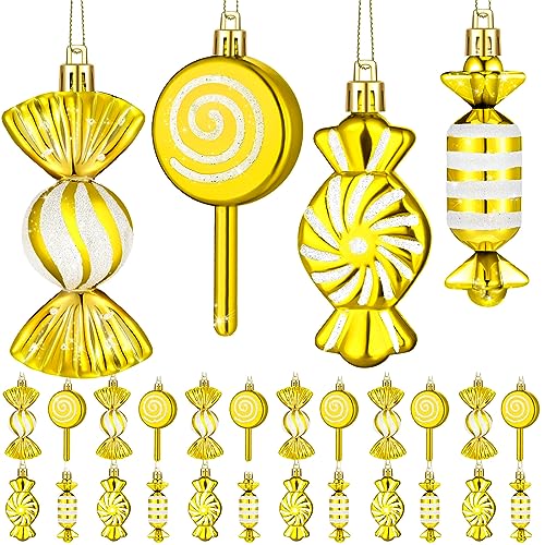 24 Stück Weihnachten Süßigkeiten Lutscher Ornament Set Lebendige Zuckerstangen Ornamente Hängende Weihnachten Lutscher Muster Deko mit Seil für Weihnachten Urlaub Festival (Moderner Stil) von Aoriher