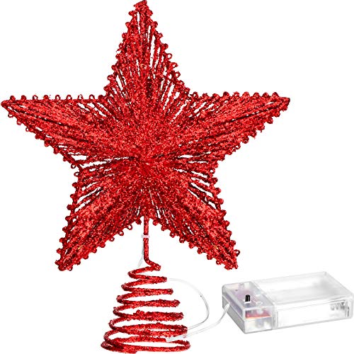 Aoriher Weihnachtsbaumspitze, 20 Lichter, 25,4 cm, Weihnachtsbaumspitze, batteriebetrieben, mit 20 Mini-LED-Lichtern für Weihnachten, Urlaub, saisonale Dekoration (rot) von Aoriher