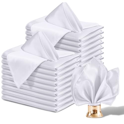 Aormenzy 50 Stück weiße Satin-Servietten, 30,5 x 30,5 cm, seidige Servietten, Party-Tuchservietten, quadratische Satin-Servietten, Esstisch-Servietten, weiche Stoffservietten für Hochzeit, Bankett, von Aormenzy