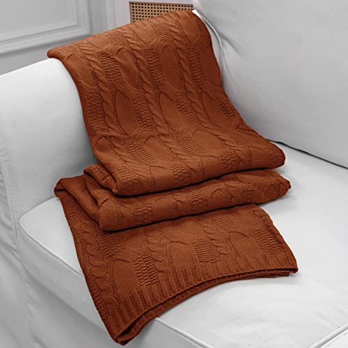 Aormenzy Dunkle Terrakotta-Strickdecke, übergroß, Zopfstrick, dekorativer Überwurf, Decke, rostfrei, weich, gemütlich, Strickdecke für Sofa, Couch, Bett, 152,4 x 203,2 cm von Aormenzy