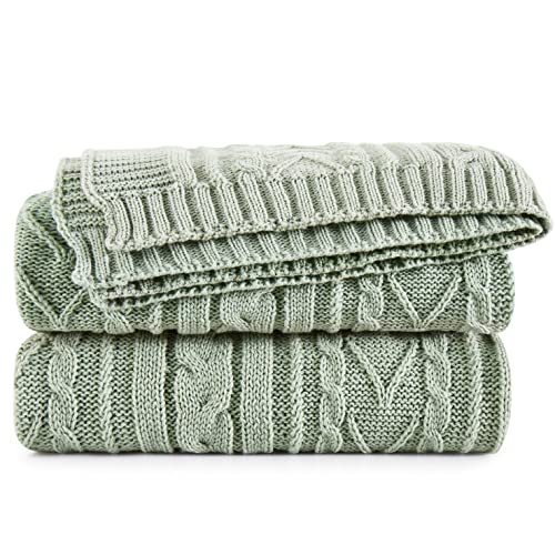 Aormenzy Sage Green Zopfstrick-Überwurf-Decken für Couch, Bett, Sofa, Acryl-Strickdecke, weich, gemütlich, Überwurfdecke, 127 x 152 cm von Aormenzy