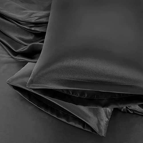 Aormenzy Satin-Kissenbezüge für Frauen Standardgröße 2er-Set, schwarzer Satin-Kissenbezug für Haar mit Umschlag-Verschluss Seidige Kissenbezüge knitterfrei, farbbeständig (50,8 x 66 cm) von Aormenzy
