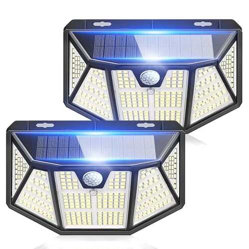 Aosethefrt 2 Stück 310 LED-Solarleuchten für den Außenbereich, 2200 mAh, 3 Modi, LED-Außenstrahler mit Bewegungssensor, wasserdicht, IP65, für Garage, Terrasse, Garten, 2 Stück von Aosethefrt