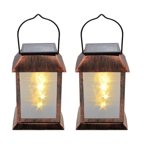 Solarlampen für Außen Hängend, 2 Stück Solar Laternen mit LED-Glühbirne, IP65 Wasserdicht Metall Solarleuchten für Außen Garten Deko Draußen Hinterhöfe Balkon Beleuchtung von Aosethefrt