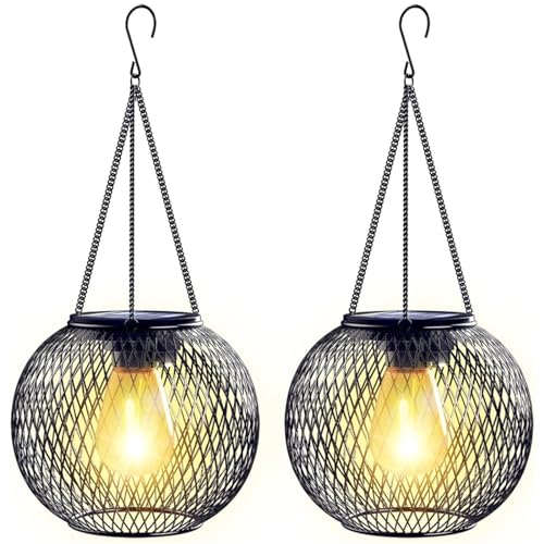 Solarlampen für Außen, 2 Stück Solar Laternen mit LED-Glühbirne, IP65 Wasserdicht Metall Hängend Solarleuchten für Außen Garten Deko Draußen Hinterhöfe Balkon Beleuchtung Solarlampen für Außen, 2 Stück Solar Laternen mit LED-Glühbirne, IP65 Wasserdicht Metall Hängend Solarleuchten für Außen Garten Deko Draußen Hinterhöfe Balkon Beleuchtung von Aosethefrt