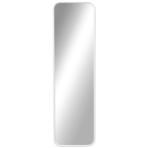HOMCOM Vertikaler Wand- oder Bodenspiegel mit abgerundeten Kanten, moderner rechteckiger Spiegel aus MDF und Glas, 120x35 cm, Weiß von HOMCOM