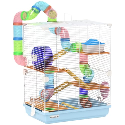 PawHut 5-stöckiger Hamsterkäfig mit Röhren, Rad, Leiter, Haus und Flasche, Metallkäfig für Nager, PP und PS, 46x30x58 cm, blau PawHut 5-stöckiger Hamsterkäfig mit Röhren, Rad, Leiter, Haus und Flasche, Metallkäfig für Nager, PP und PS, 46x30x58 cm, blau von Aosom Italy