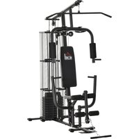 HOMCOM Gym Kraftstation  Fitnessstation Multigym mit Gewichten, Latzug & Beincurl, Metall & PU-Kunstleder, Schwarz  Aosom von Aosom