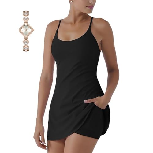 Aosrioylt Aktive Kleider mit Shorts, das ultimative rückenfreie Aktivkleid zur Bauchkontrolle – gemacht for Bewegung und einfache Toilettenpausen(Schwarz,L) von Aosrioylt