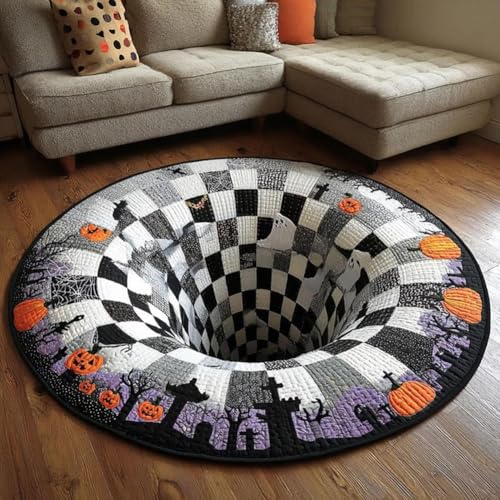 Halloween-3D-Teppich, Teppich mit optischer Täuschung Und Spektraler Tiefe, Skelettgeist Kürbismuster, weiche rutschfeste Halloween-Matte für Wohnzimmer(C#,15.7*15.7IN) von Aosrioylt