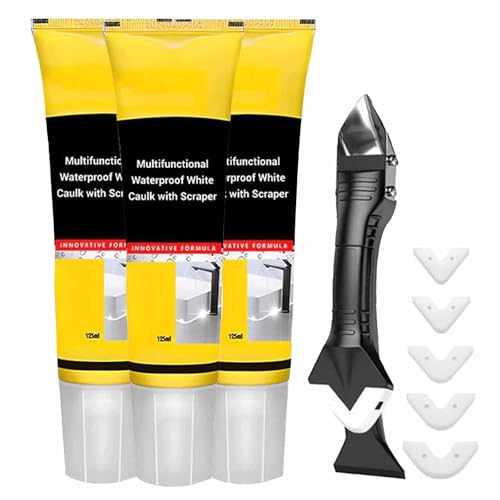Multifunktionale Wasserdichte Weiße Dichtungsmasse Mit Schaber, Stärker Haftende Dichtungsmasse for Küche Und Bad, Dichtungsmasse-Set for Waschbecken, Fenster Und Wc, Schnelltrocknend(3pcs) von Aosrioylt