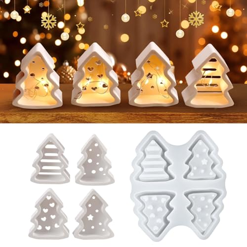 Silikonformen Gießformen Weihnachten Häuser, 3/4/6 Stück Silikonform Haus Für Weihnachten Kerzenhalter, Baum Gussformen Für Gips Epoxidharz Formen, Tannenbaum DIY Duftkerzenherstellung(E) von Aosrioylt