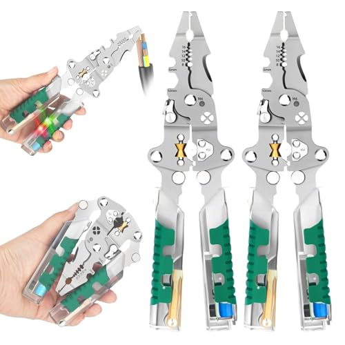 Tuvilo Elektrische Zange, 2025 Neue 18-in-1-Draht-Crimpzange Mit Spannungsprüfer, Multifunktionale Professionelle Abisolierzange, Elektrische Zange for Schneiden Und Ziehen Von Drähten(2pcs) von Aosrioylt