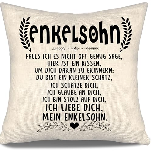 Aosumin Doppelseitiger Kissenbezug Enkel Geschenk von Oma Opa Geburtstag Kleiner Schatz ich schätze Dich ich glaube an Dich ich Bin stolz auf Dich ich Liebe Dich (Enkelsohn-a) von Aosumin