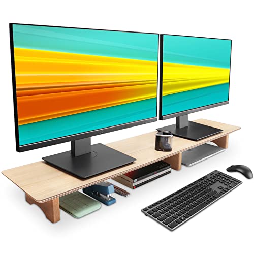 Aothia Großer Monitor-Ständer für Computerbildschirme,Holz-Riser mit nachhaltigen Korkblockbeinen für schwere Laptops/Computer/TV/PC,Perfekter Regal-Organizer für Büro/Zuhause(Eiche,groß) von Aothia
