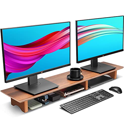 Aothia Großer Monitor-Ständer für Computerbildschirme,Holz-Riser mit nachhaltigen Korkblockbeinen für schwere Laptops/Computer/TV/PC,Perfekter Regal-Organizer für Büro/Zuhause(Walnuss, groß) von Aothia