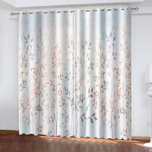 Aotiwe Bad Vorhang Fenster, Vorhang Boho Abdunkelnd Hellgrau Khaki Zweig- und Blattmuster Polyester 2er Set 428x274cm von Aotiwe