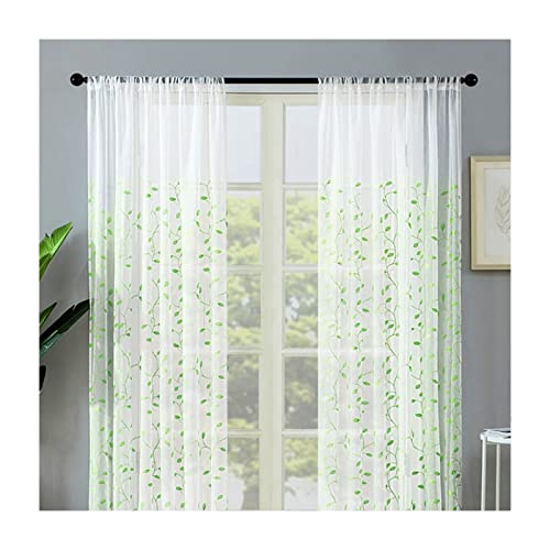 Aotiwe Gardinen Transparent, Gardinenstoff Grün Blatt Polyester 2 Stücke 107X244cm für Schlafzimmer von Aotiwe