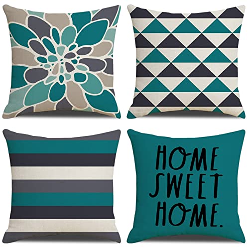 Aotiwe Kissenbezug Türkis, Outdoor Kissenbezüge 40x40 Home Sweet Home Kissenbezüge Grün Cushion Cover Linen Grünblau 4 Stück für Sofa Zuhause Schlafzimmer Aotiwe Kissenbezug Türkis, Outdoor Kissenbezüge 40x40 Home Sweet Home Kissenbezüge Grün Cushion Cover Linen Grünblau 4 Stück für Sofa Zuhause Schlafzimmer von Aotiwe