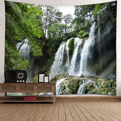 Aotiwe Tapestry Wall Hanging, Tapestry Aesthetic Natürliche Wald-Wasserfall-Landschaft Grün Weiß Boho Wandbehang xxl 150x130cm von Aotiwe