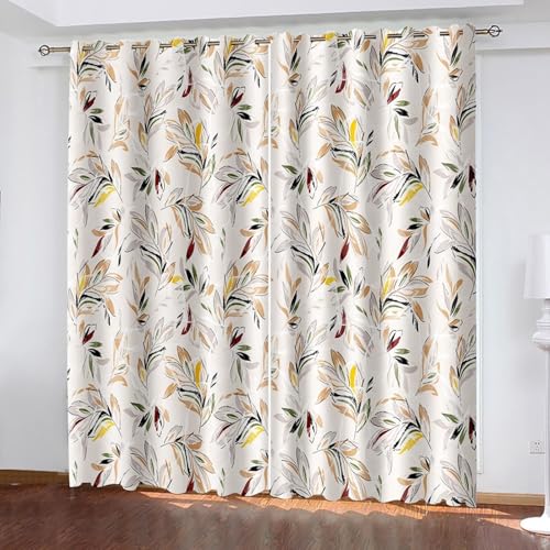 Aotiwe Verdunkelungsvorhang Urlaub, Boho Vorhang Outdoor Blickdicht Beige Hellkhaki Zweig- und Blattmuster Polyester 2er Set 264x229cm von Aotiwe