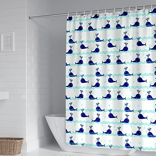 Aotiwe Vorhang Bad, Bad Vorhang L Form Wal und Wellen Muster Blau Weiß Polyester 165X180cm von Aotiwe