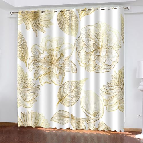 Aotiwe Vorhang Blickdicht Gelb, Schrank Vorhang Bad Blumen- und Blattmuster Polyester 2er Set 214x183cm von Aotiwe