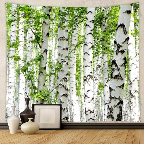 Aotiwe Wandteppich Aesthetic Grün, Wandtücher Modern Landschaft Wald Wandtuch Birkenwald Wohnzimmer Schlafzimmer Wanddeko 210X140cm von Aotiwe