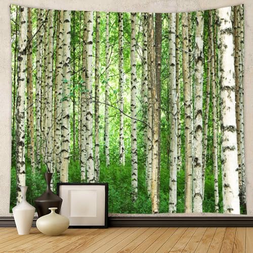 Aotiwe Wandteppich Natur, Wandbehang Grün Wandteppich Birke Wandbehang Holz Wandteppich XXL 300cm Wohnzimmer Schlafzimmer Wanddeko 300X260cm von Aotiwe