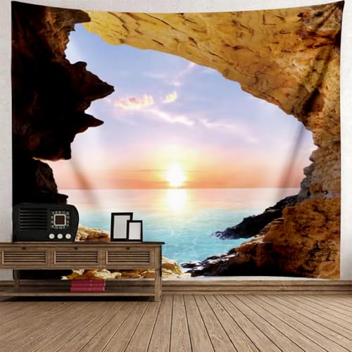 Aotiwe Wandteppich Sonnenaufgang, Wandtuch Klein in der Höhle Bunt Wandteppich Landschaft Polyester Deko Wohnzimmer 150x130cm von Aotiwe