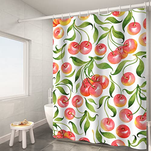 Duschvorhang Antischimmel, Duschvorhang 90X180 Waschbar Kirsche Muster Badevorhang Rot mit Duschvorhängeringen von Aotiwe