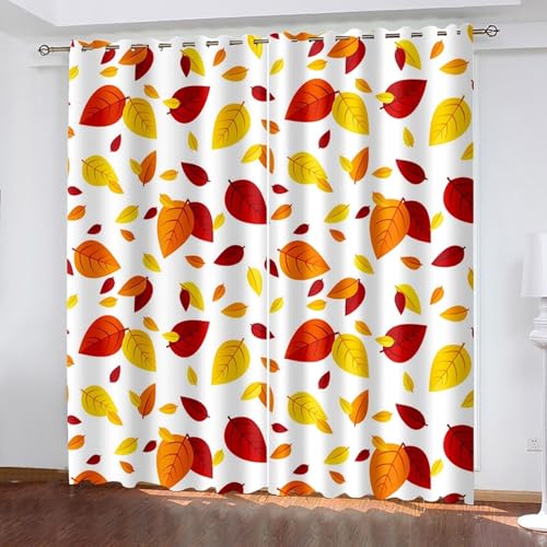 Gardine Blickdicht, Gardinen Landhausstil Gelb Orange Herbstblattmuster Polyester 2er Set 214x244cm von Aotiwe